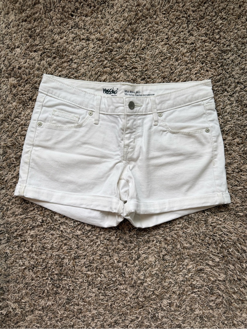 White Mid-Rise Cuffed Denim Shorts